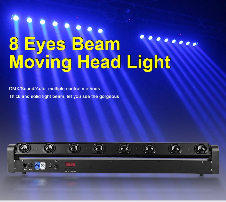 Barra de luces LED con cabezal móvil de 8 x 12 W, luces de escenario RGBW 4 en 1, DMX para discotecas, bares y clubes