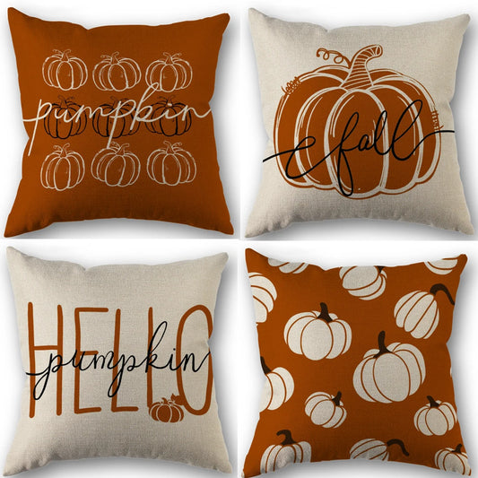 1pc/4pcs Vintage Fall Pillow Covers 18x18 Inch - Autumn Orange White Pumpkin Design for Thanksgiving  No Pillow Core Included